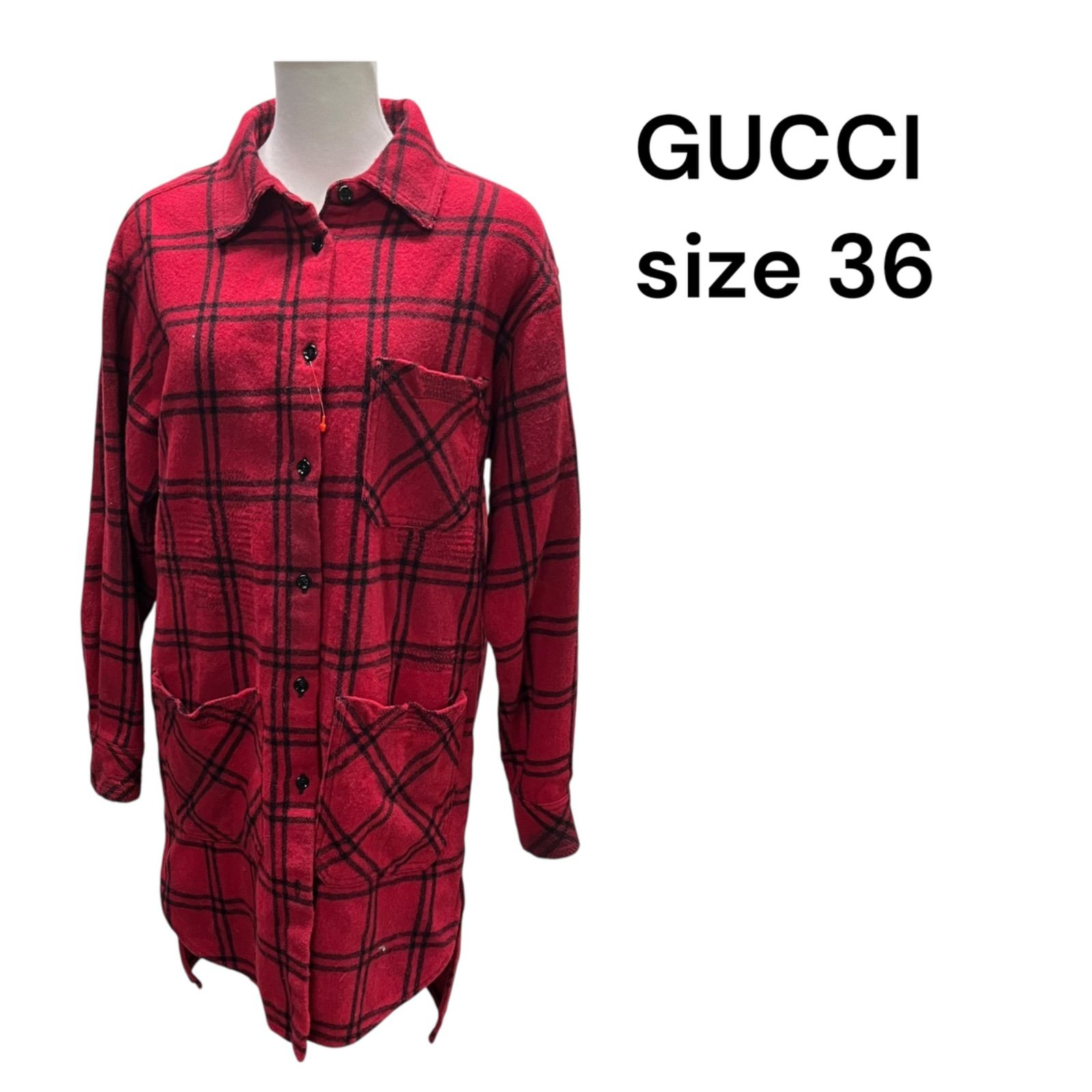 ◆グッチGUCCI チェック シャツ ワンピース ネルシャツ レディース size36 S5T475