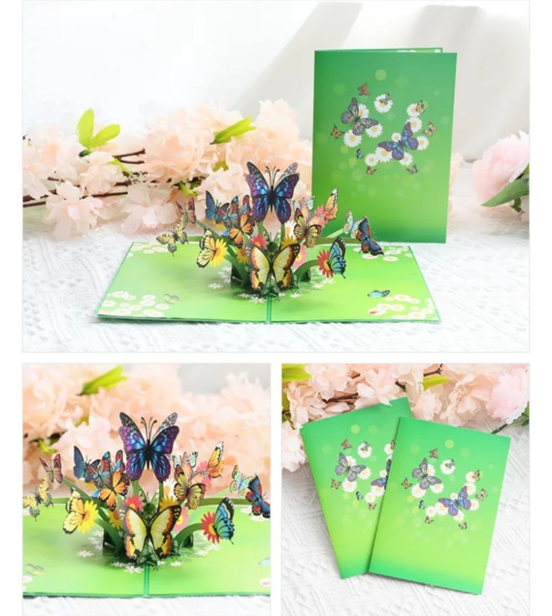 立体カード 飛び出す 蝶々とお花 ポップアップグリーティングカード - メルカリ