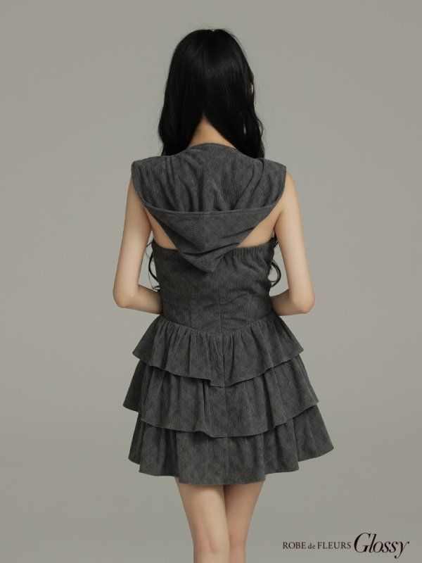 ブラック GL4621-IVxB-2509 XSサイズあり ROBE de FLEURS Glossy ローブドフルール グロッシー 2way フーディー バストジップ ティアード フ ミニドレス キャバドレス MAAHADDERANG_COM