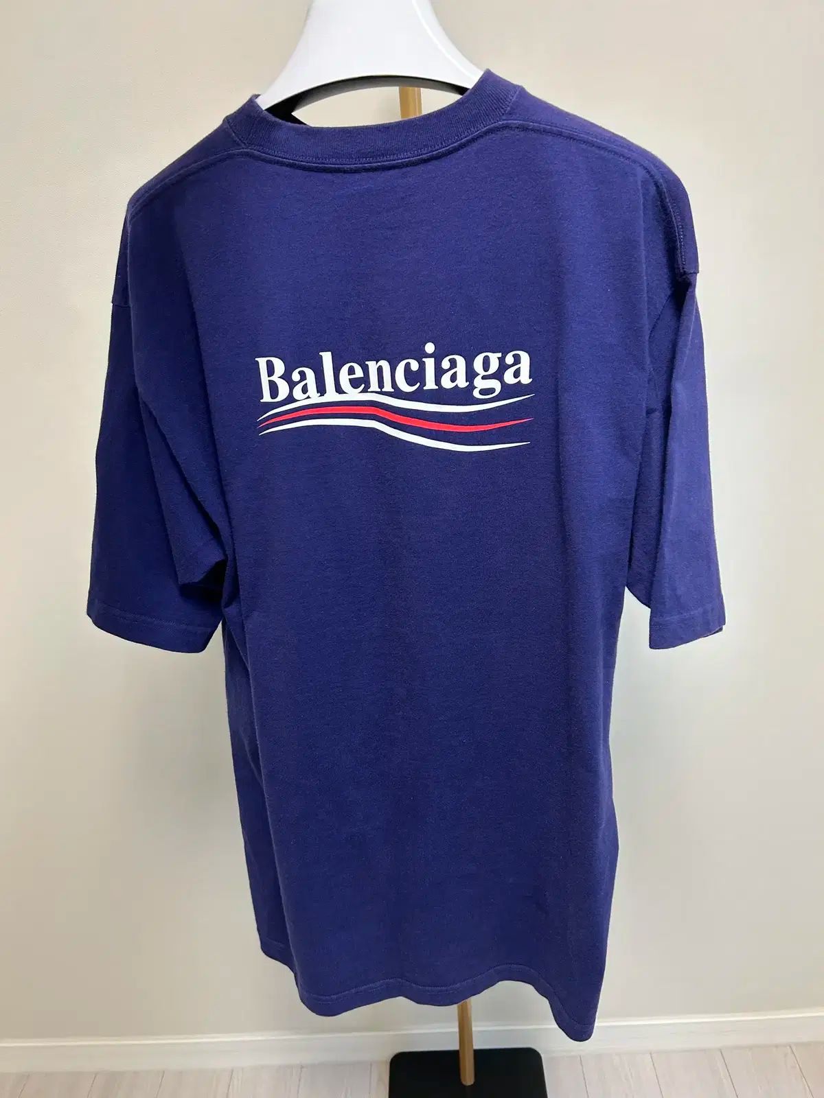 BALENCIAGA バレンシアガ ウェーブロゴ ネイビー 半袖Tシャツ XS