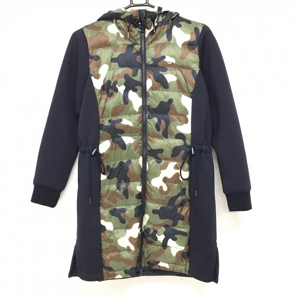 パーリーゲイツ★カモフラ柄★ダウンジャケットワンピ【レディース サイズ0（S）】 ☆SALE価格☆パーリーゲイツ 切替ダウンコート カーキ×ネイビー 迷彩