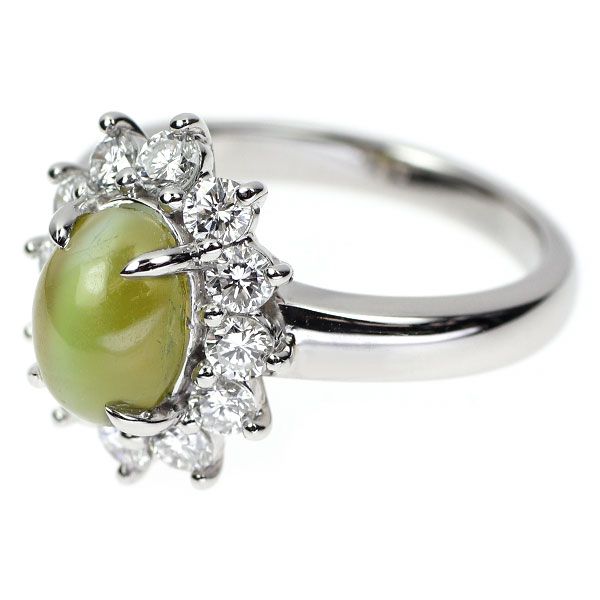 田崎真珠 Pt900 クリソベリルキャッツアイ ダイヤモンド リング 2.92ct  