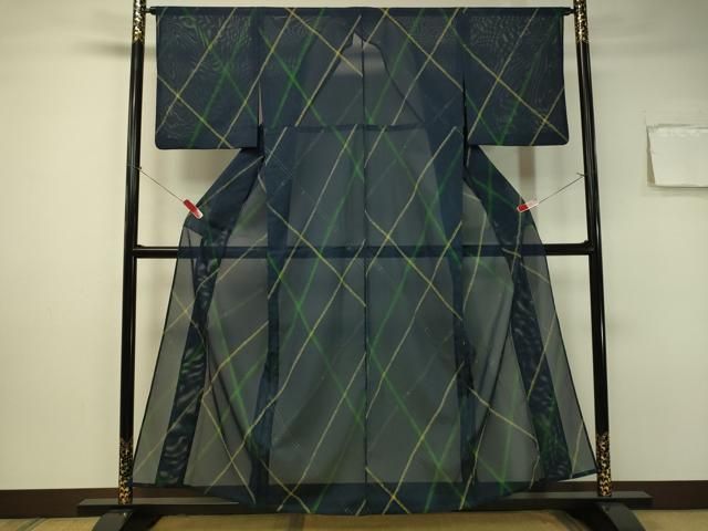 平和屋着物＊夏物 小紋 絽 竹格子 洗える着物 CAAS0623vp