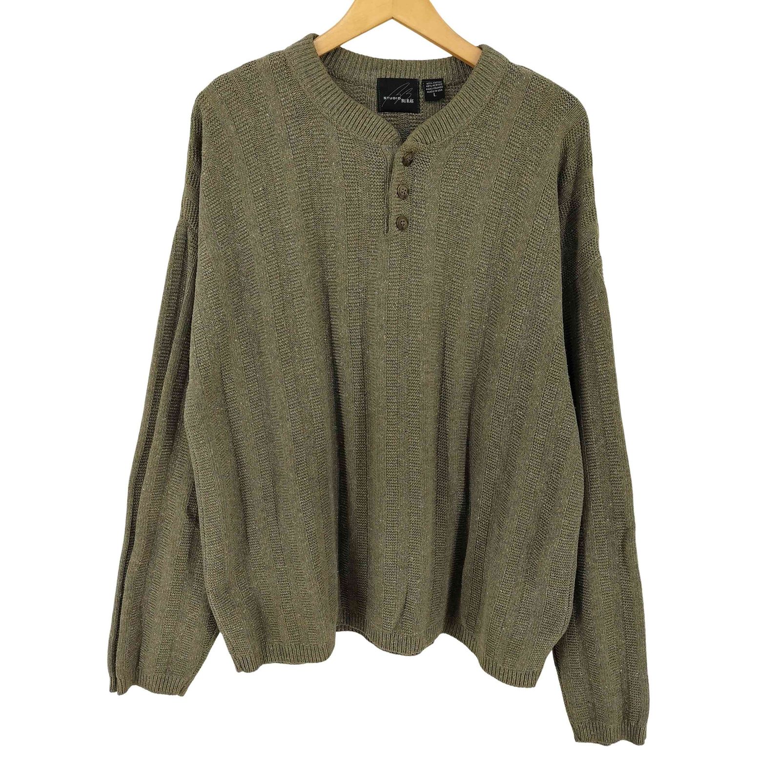 ビルブラス BILL BLASS USA製 コットンアクリル ヘンリーネックニット メンズ import：L 