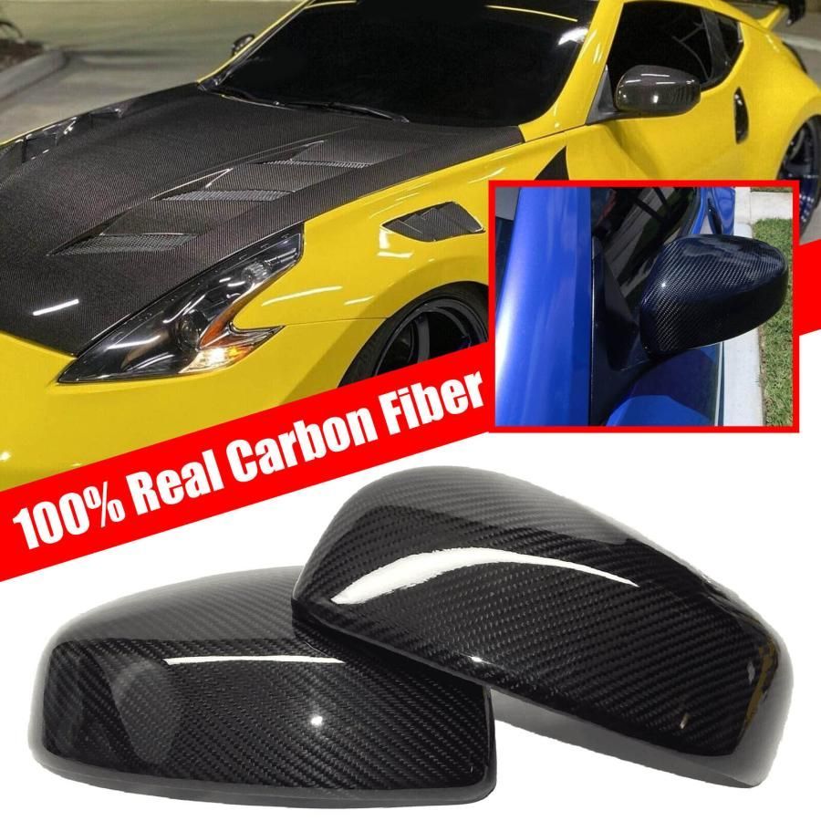 2009-2019日産370Z Z34用カーボンファイバーペーストサイドビューミラーカバートリムキャップ-