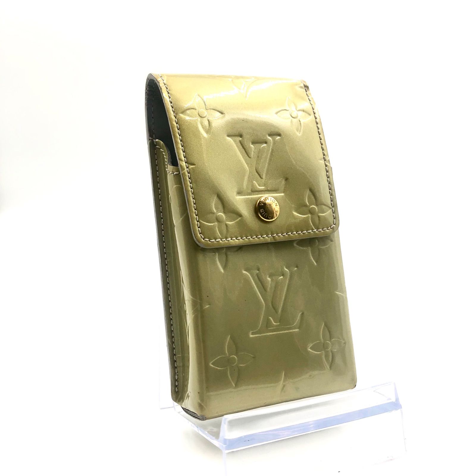 LOUIS VUITTON ルイヴィトン モノグラムヴェルニ ライムイエロー シガレットケース タバコポーチ エナメル パテントレザー フランス製 刻印あり ゴールド金具