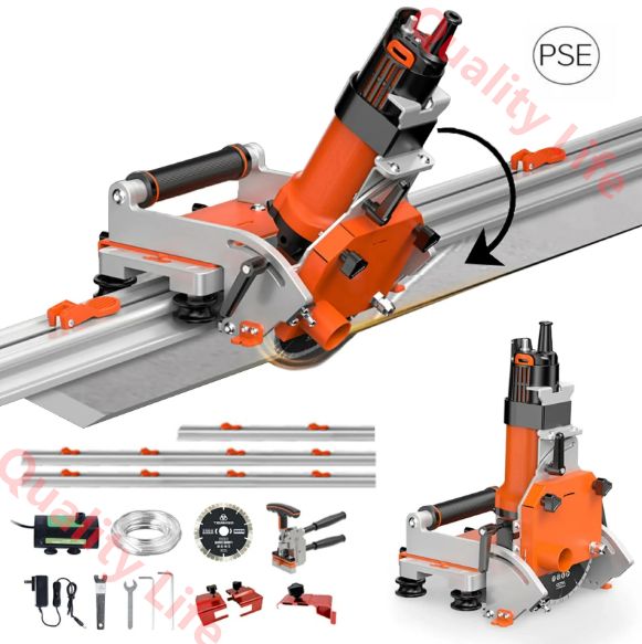 PSE認証 タイルカッター 電動 0~45°面取り|直線タイル切断機 5枚鋸刃付き タイル面取りツール 900W タイル切断器 電気切断機 面取り機 湿式切断 給水ポンプ付き 切断厚さ15mm 強力な吸盤 携帯用 滑り止め 切断機 3.8Mトラック
