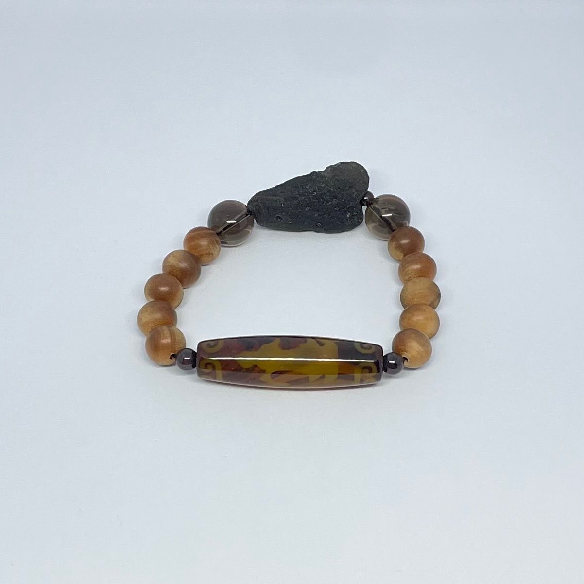 内径16〜17】チンターマニストーン スモーキークォーツ 白檀 日月星天珠