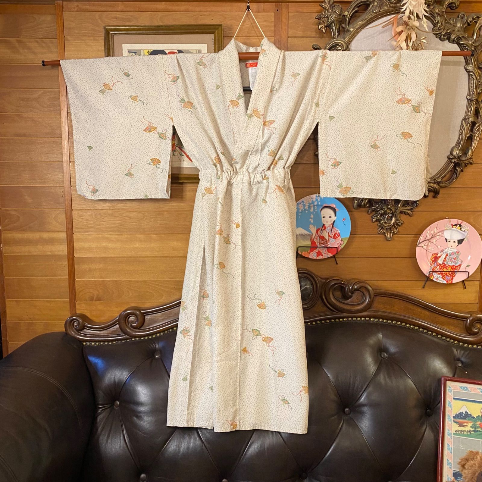 和洋折衷 単衣着物 リメイク ワンピース ドレス 帯サッシュベルト  