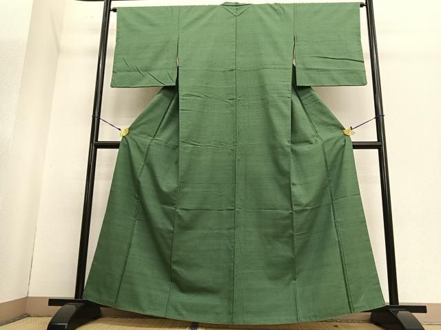 平和屋着物○本場結城紬 重要無形文化財 色無地 松葉色 正絹 逸品  