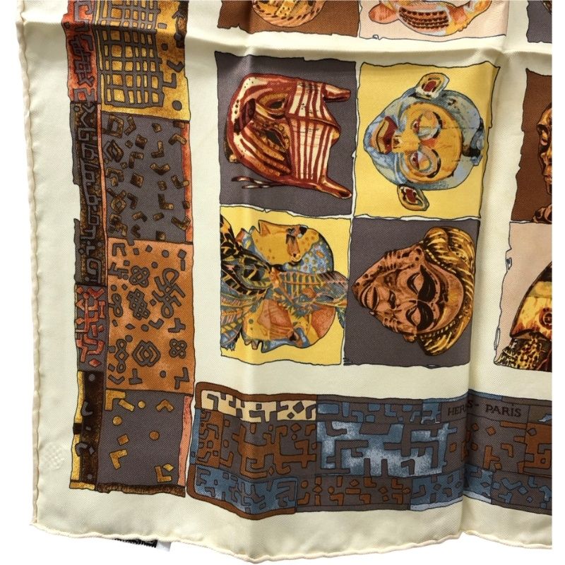 HERMES エルメス プチスカーフ ペルソナ 仮面 オフホワイト