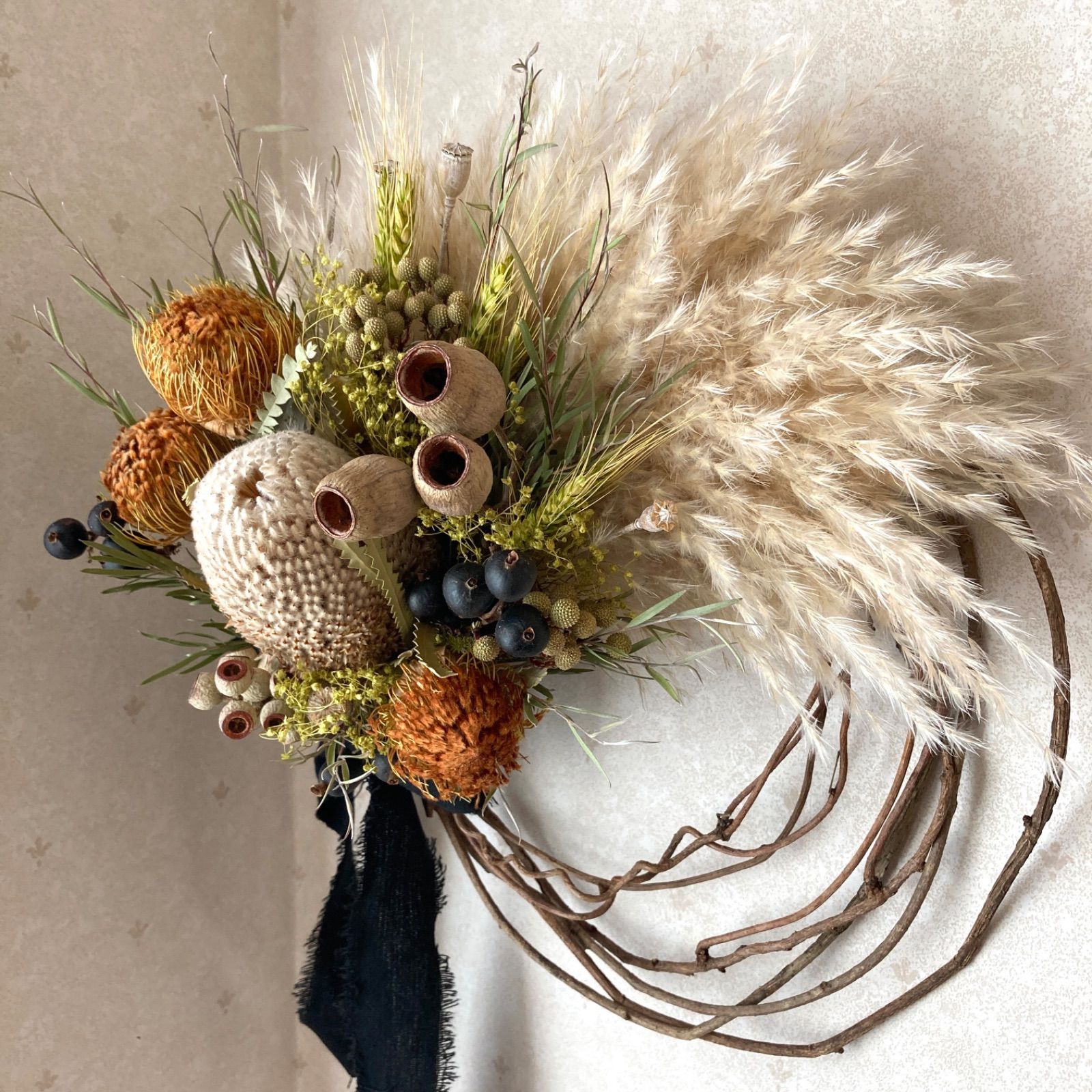 パンパスグラスとミモザのふあふあリース パンパスグラスとミモザのふあふあリース