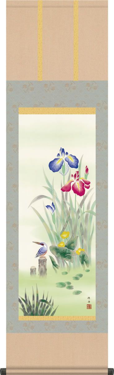 特価軸】掛け軸 彩色山水(夏の海の風景)◇田中祥堂 (真筆・新品) 共箱