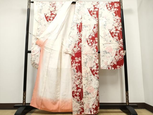 平和屋着物▽豪華振袖 単衣 草花文 金銀彩 正絹 逸品 DAAV9542sf