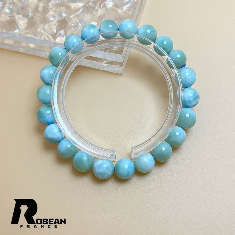 【新品】極上高級天然宝石 ラリマー ドミニカ共和国産 ブレス 10，5mm ブルー・ペクトライト パワーストーン larimar メンズ 愛と平和 B1 10%OFFクーポン 夢色 EU製 定価10万円☆ROBEAN・ドミニカ共和国産の