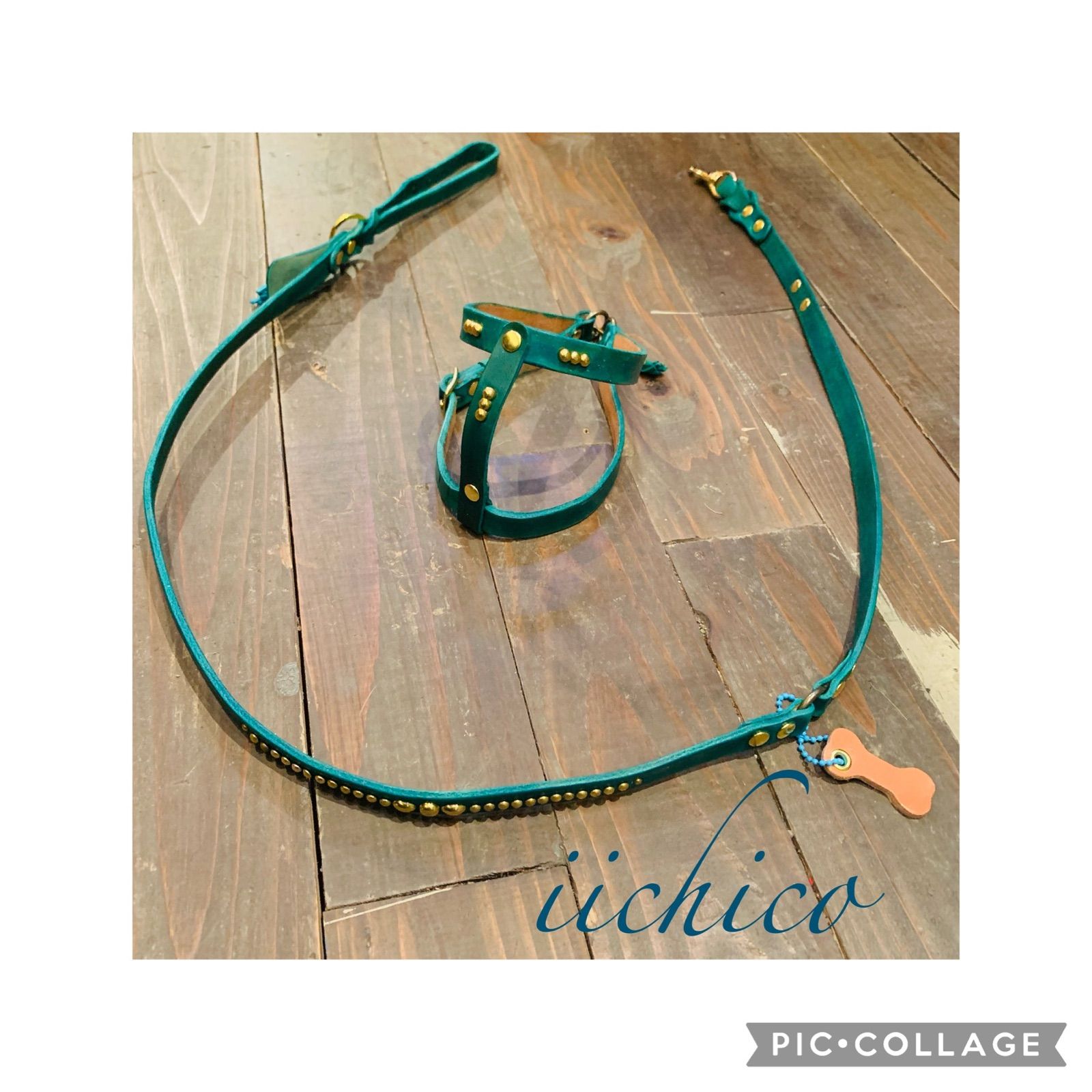 犬用【本革】手染めstuds リード＆ハーネス2点SET！orange 犬用【本革】手染めstudsリード＆ハーネス2点SET！turquoise 【公式通販】