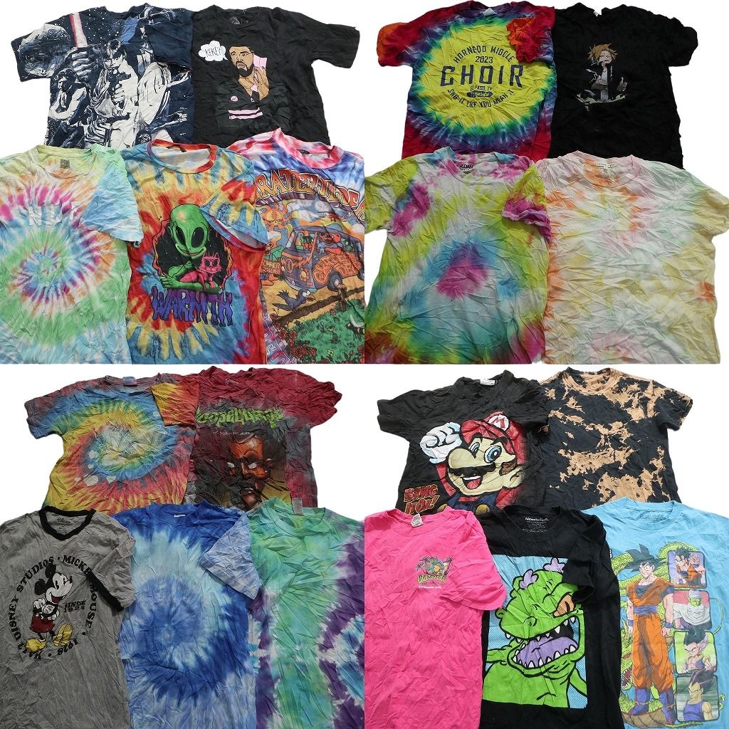 古着卸 まとめ売り カラーmix プリント 半袖Tシャツ 19枚セット (メンズ S ) マリオ タイダイ柄 スターウォーズ プリント MS6775