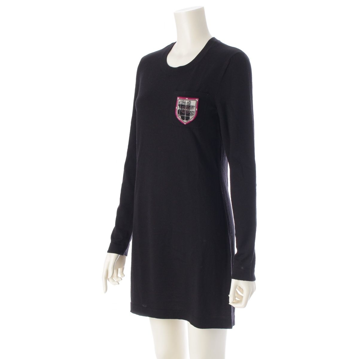 シャネル ウール ココマーク エンブレム ニット 長袖 チュニック トップス P46474 ブラック 34