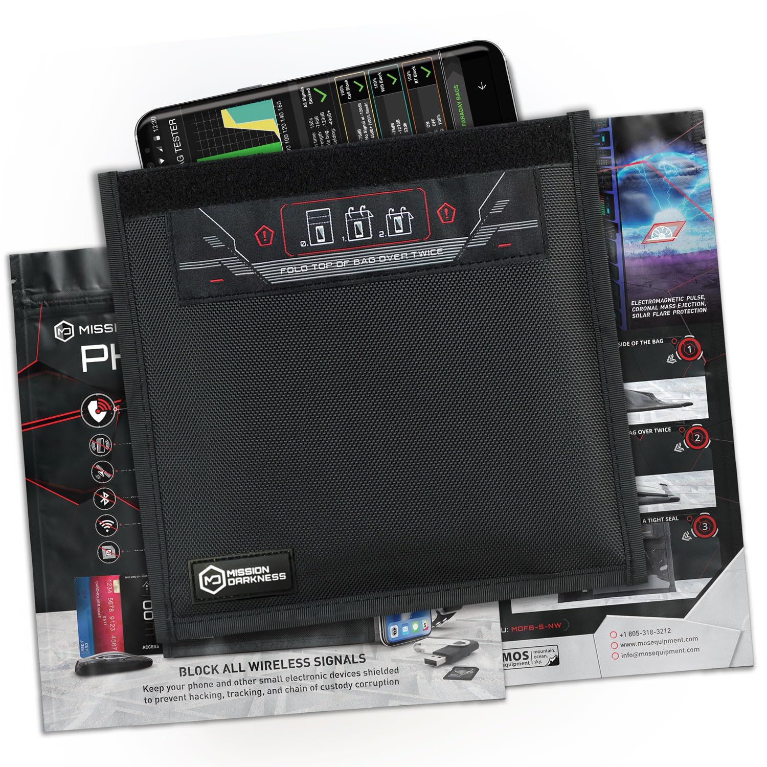 Mission Darkness 電波遮断 ポーチ バッグ MIL-SPEC取得 ファラデーシールド ハッキング対策 RFIDスキミング防止 リレーアタック対策 MDFB-S-NW サイズ 24.75 * 22.8cm