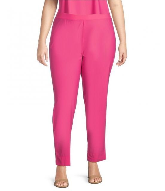 【送料無料】 アイシーコレクション レディース カジュアルパンツ ボトムス Plus Size Stretch Woven Slim Leg Slit Hem Ankle Pants Fuchsia