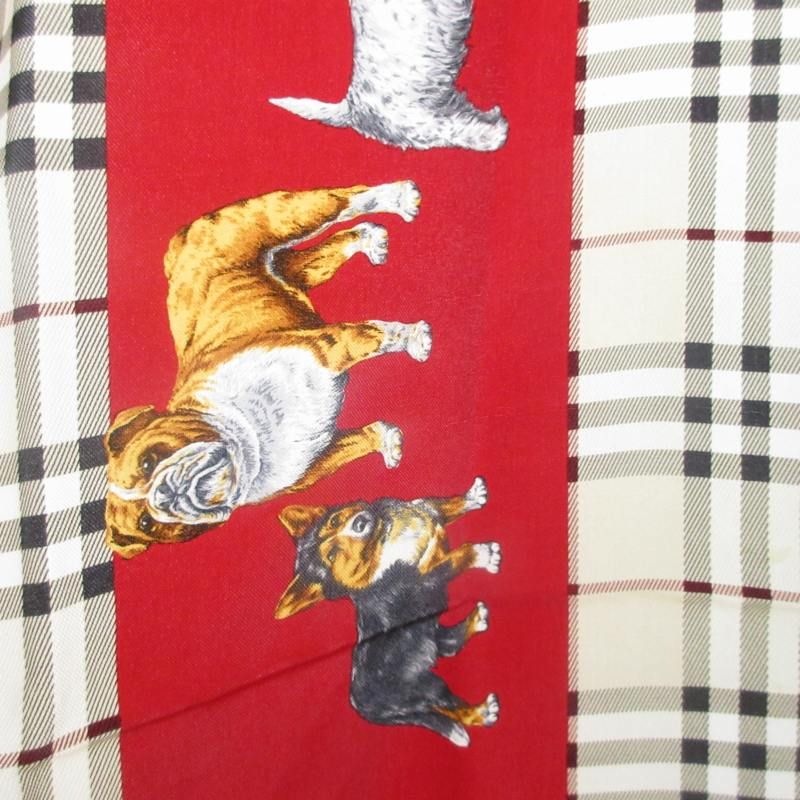 バーバリー BURBERRY 極美品 ノバチェック シルク スカーフ 犬柄
