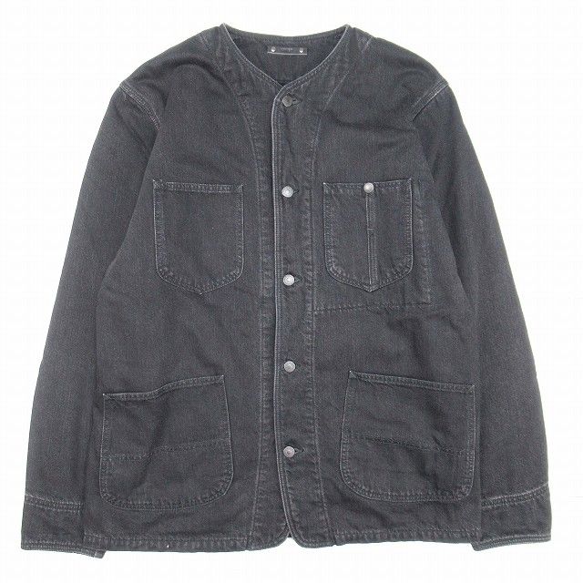美品 23aw マインデニム MINED DENIM BLANCKET LINING NOCOLLAR COVERALL カバーオール ブラックデニム ジャケット ブランケットウール ノーカラー ブルゾン 3 黒/X31/メンズ