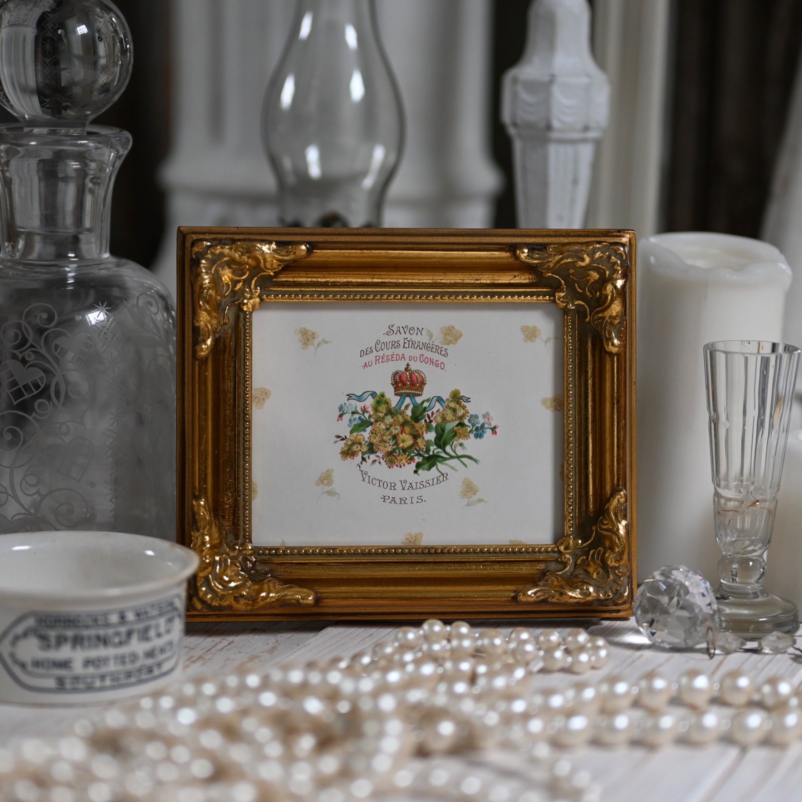 ヴィンテージフレーム「レゼダの香り」フランスアンティーク ラベルと