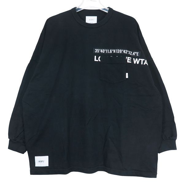 WTAPS ダブルタップス 22AW WTUBE|LS|COTTON 222ATDT-CSM11 ポケット ロングスリーブ Tシャツ ブラック ロンT 長袖 サイズ04 XL aprk
