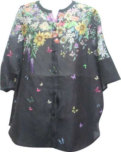 ブラウス iS ScoLar イズス 花柄シフォン重ね 552209 09 ブラック Mフリー