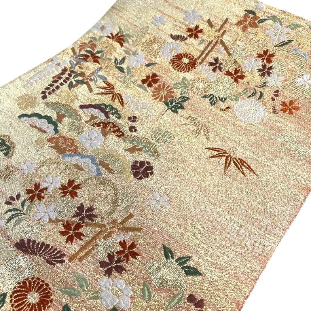 袋帯　綴織　菊花　松竹梅　藤の花　霞　金糸　着物　053a p 袋帯 綴織 菊花 松竹梅 藤の花 霞 金糸 着物 053a p - メルカリ