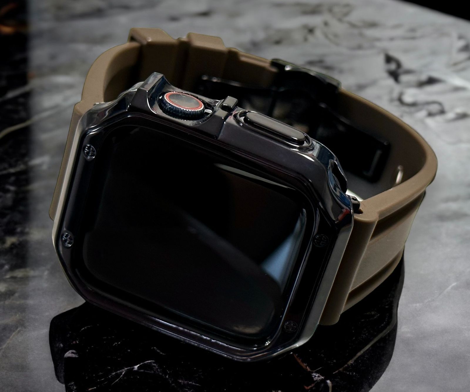 ブラック-ブラウン アップルウォッチ ラバーベルト カバー ケース メンズ レディース 38mm 40mm 41mm 42mm 44mm 45mm メンズ レディース Apple Watch スポーツバンド