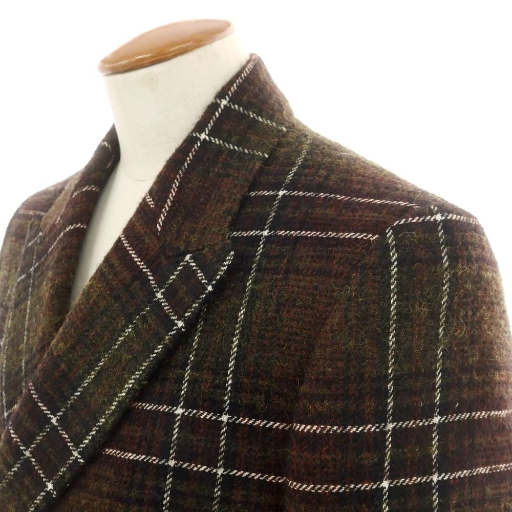 サル プリヴェ SALLE PRIVEE ウールポリエステル チェック ダブルブレストコート ブラックxオリーブ系 サイズ48 メンズ