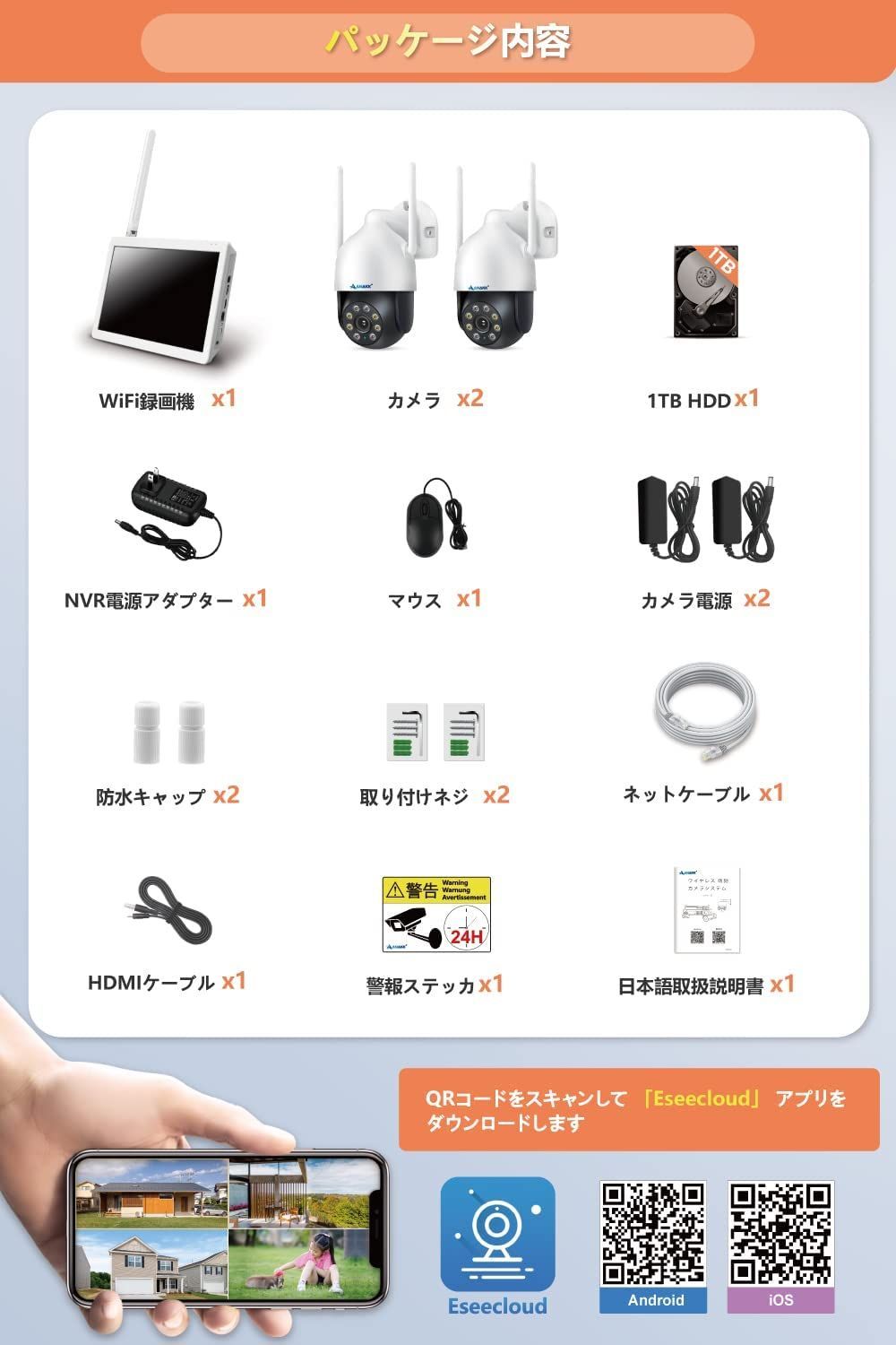 パンチルト360°広角撮影 1TBHDD内蔵