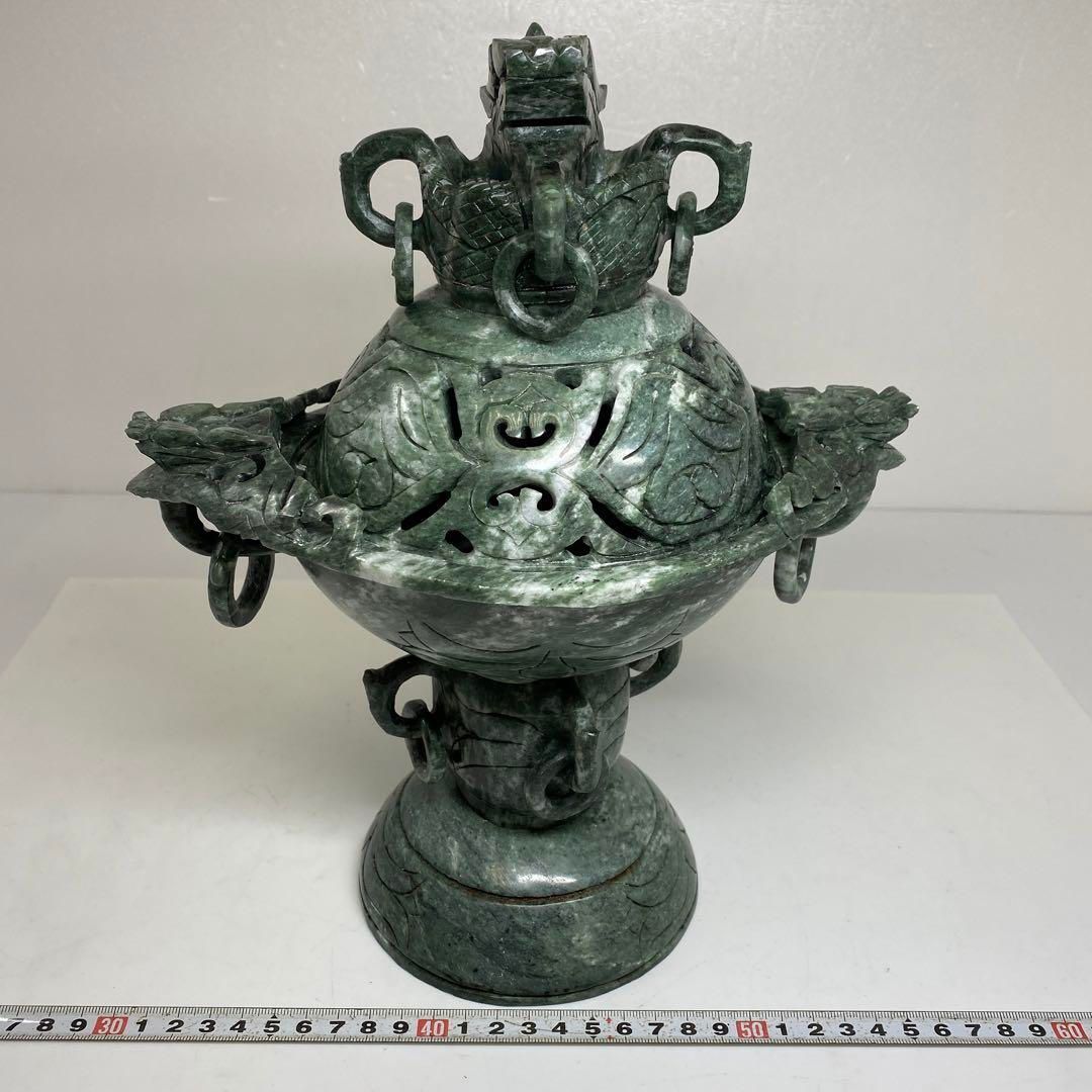 翡翠 龍彫 大香炉 タエチ 2795g 東里6-0824
