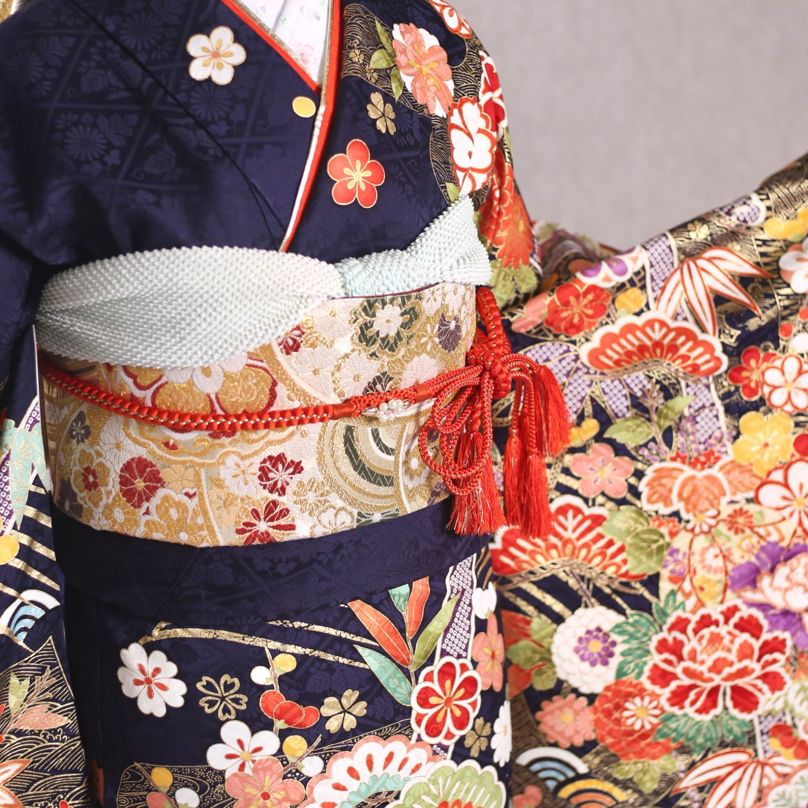 振袖フルセット 振袖セット 振袖 Lサイズ 紺×古典 美品 成人式 振袖フルセット 振袖セット 振袖 Lサイズ 紺×古典 美品 成人式