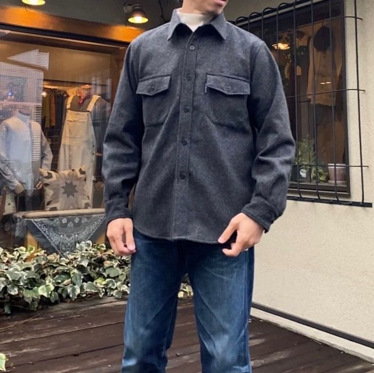 新品未使用品　BLUE BLUE  ブラッシュドウールモッサ CPOシャツ / CH GREY　Lサイズ