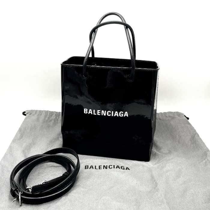 中古】美品 BALENCIAGA バレンシアガ ロゴ 2way エナメル ハンド 