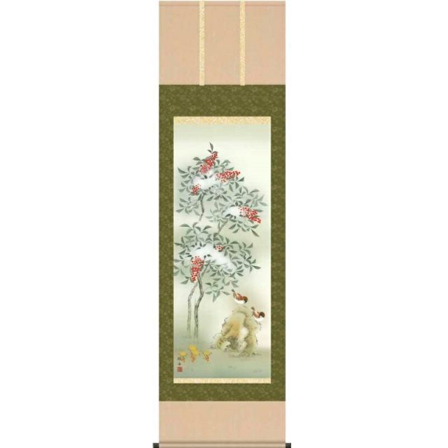 掛け軸 種類1：春・紅白梅に鶯 掛軸 【四季花鳥】 長江桂舟 尺五 花鳥画