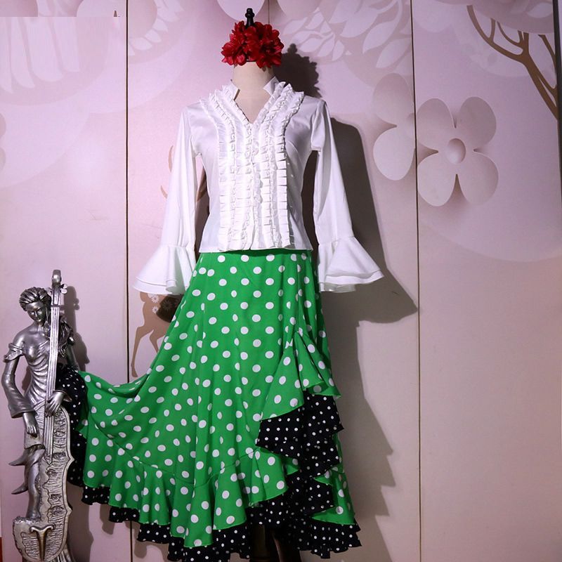 フラメンコトップスフラメンコ衣装前ボタンつき社交ダンスフリル＆シースルーフリル練習着レッスンウェアセール用品レディース hax5v841771