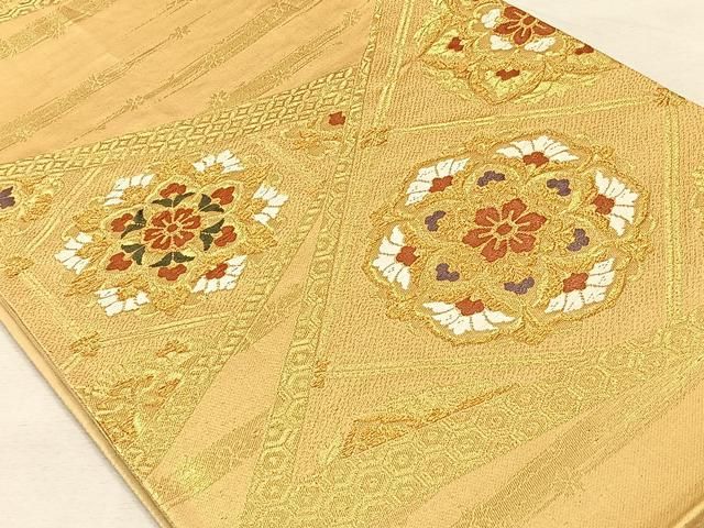 ♦︎きもの結♦︎六通柄袋帯 唐織 正倉院文様 金糸 正絹♦︎10 平和屋着物◎六通柄袋帯 唐織 正倉院花文 黒地 金糸 正絹 逸品