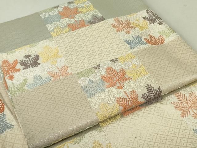平和屋着物○つけ帯 唐織 市松草花文 正絹 逸品 DAAT0361ob - メルカリ