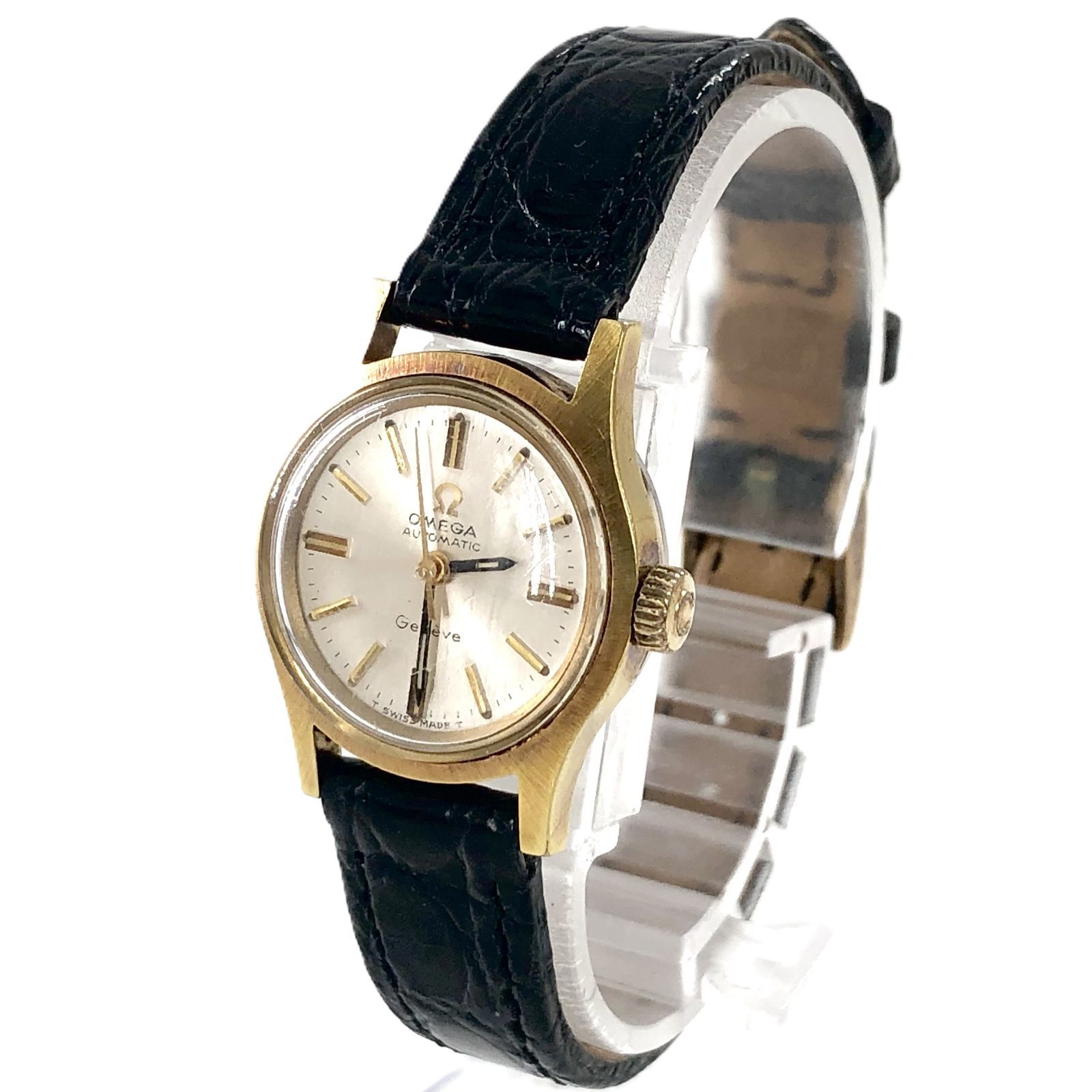 OMEGA オメガ Geneve ジュネーブ AT SS×革 ゴールド文字盤 レディース時計 稼働品 PF-320