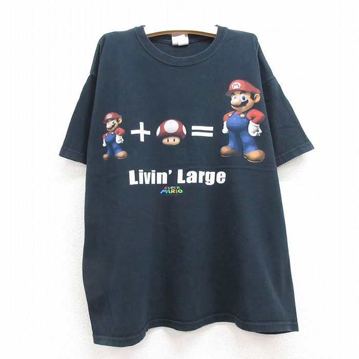 古着 半袖 ビンテージ Tシャツ キッズ ボーイズ 子供服 00s ゲーム ニンテンドー スーパーマリオ コットン クルーネック 黒 ブラック spe 2