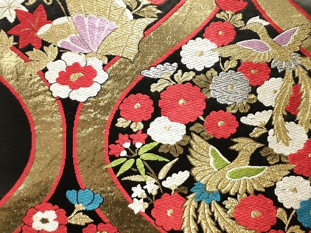 大華紋 孔雀 袋帯 七宝繋ぎ 唐花文様 金糸 正絹 六通 Q563 平和屋本店□袋帯 西陣 まとめて100点 鳳凰 鶴 孔雀 人物 向かい