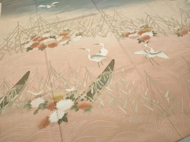 平和屋着物○訪問着 鷺草花文 暈し染め 金彩 正絹 逸品 CAAX4414ut