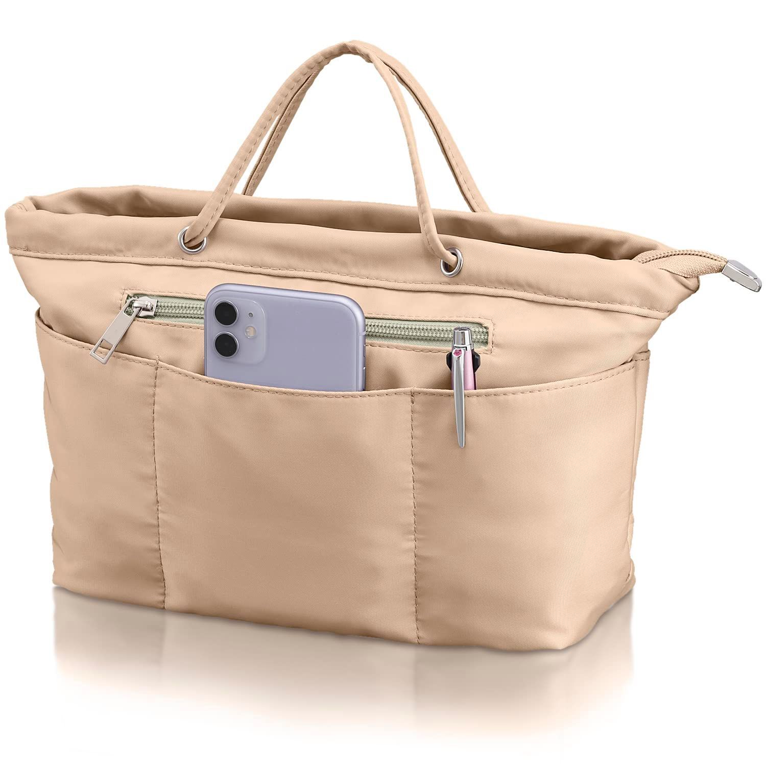 【在庫処分】(ベージュ) [アンコール] メンズ レディース インナーポーチ ポーチ 撥水 軽量 上質ナイロン インナーバッグ バックインバック とびだす持ち手】 バッグインバッグ【新機能 Annekor