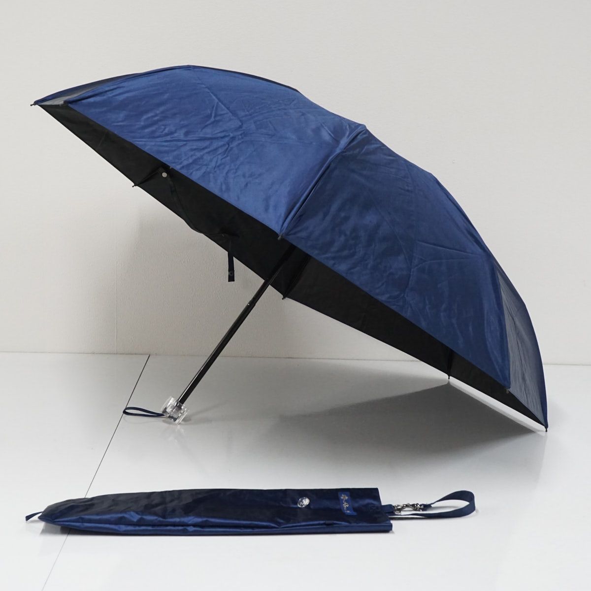 芦屋ロサブラン 完全遮光日傘 USED美品 ショートサイズ ネイビー 50cm 完全遮光折日傘 芦屋ロサブラン USED美品 3段折 プレーン ネイビー