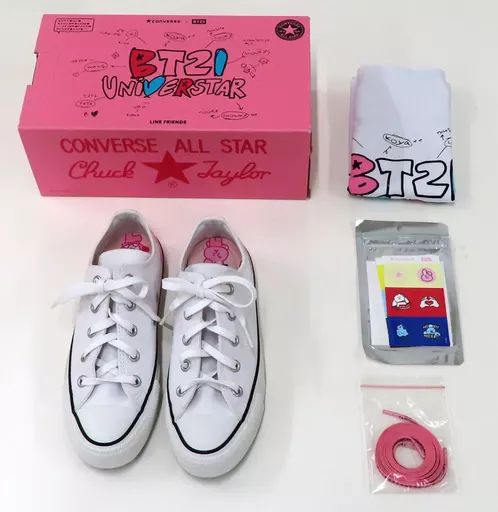 衣類　CONVERSE ALL STAR 100 OXカット ホワイト 23cm 「BT21」 LINE FRIENDS BT21 CONVERSE ALL STAR 100 OX Shoes White Pink