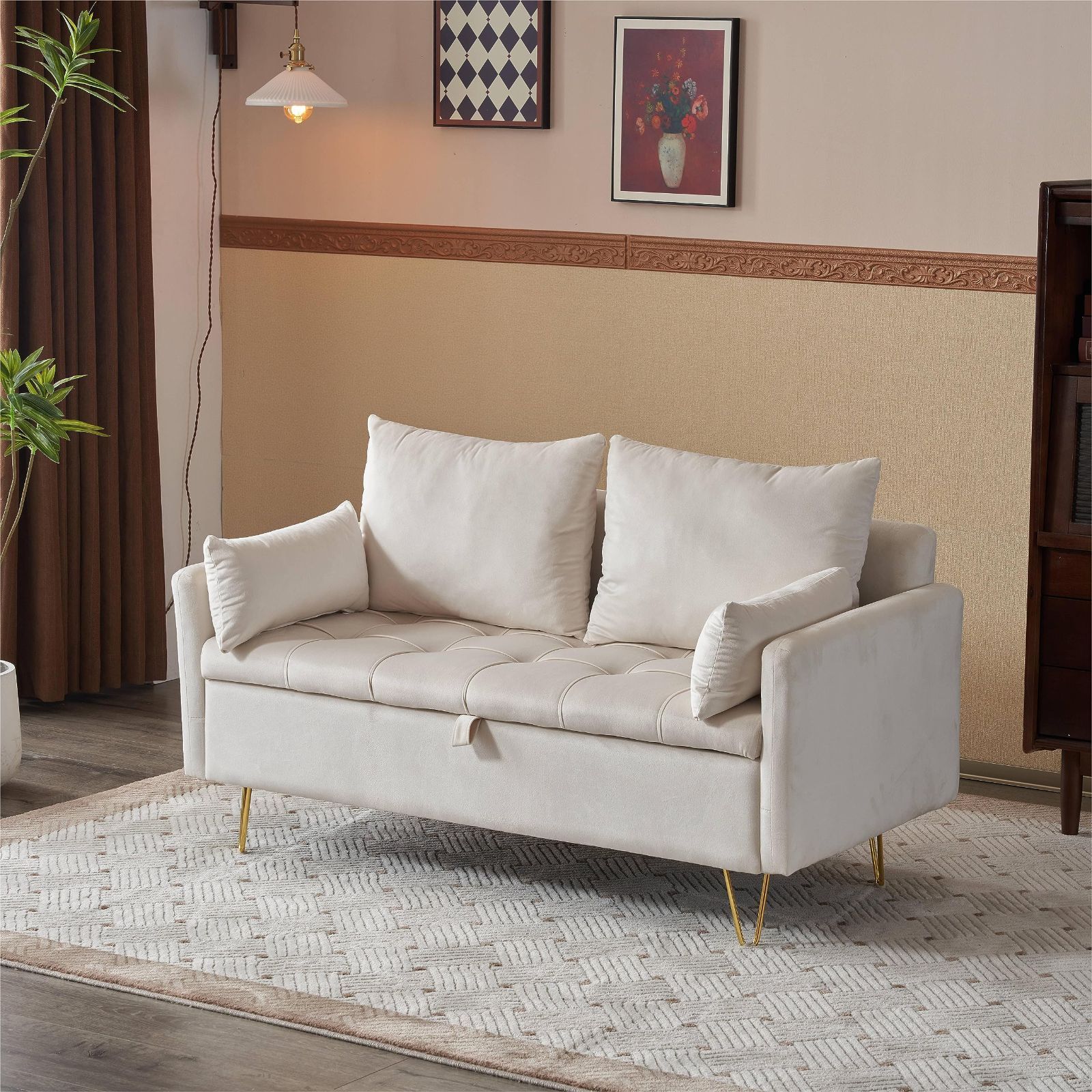 【人気商品】sofa おしゃれ 二人がけソファー レイアウト自由 多機能ソファアームレスト 金属脚付きカウチソファ クッション4個付き 収納付き ソファ 2人掛け ソファー