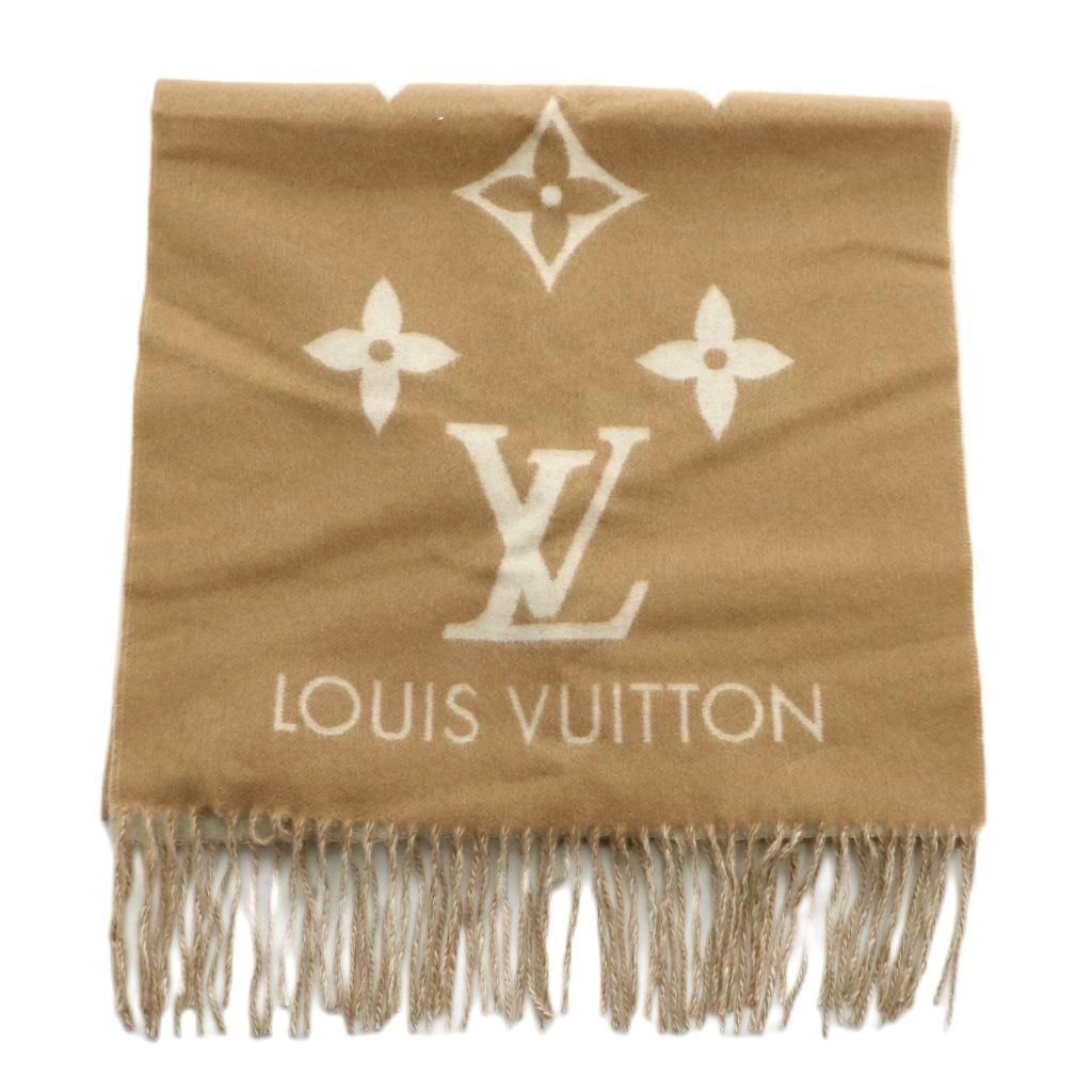 ルイヴィトン LOUIS VUITTON マフラー レイキャビック ストール モノグラム ジャガード フリンジ カシミヤ サーブル 茶系 M76067 |XZ OH
